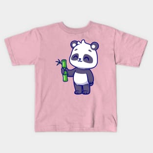 Cute Panda Holding Bamboo Cartoon Kids T-Shirt